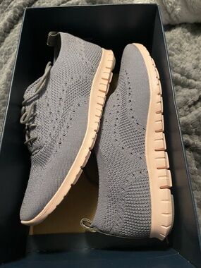 Cole Haan Gray Knit Sneakers with Pale Pink Sole